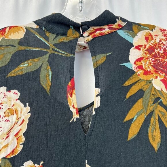 AUDREY 3+1 Womens Multicolor Floral Keyhole Neck Long Sleeve Tunic Blouse Sz S/M - Picture 5 of 9